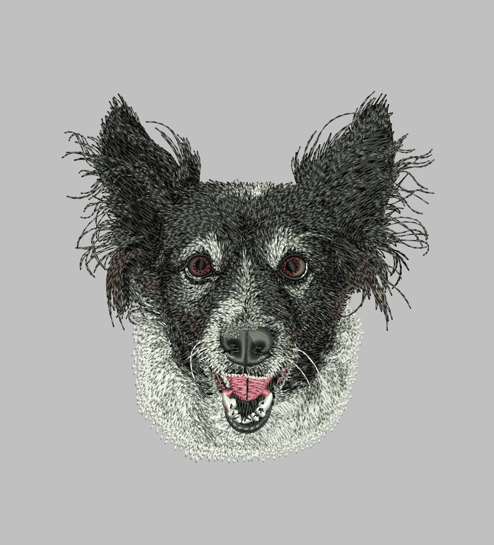 Digitized black and white dog design